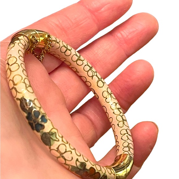Vintage gold finish cloissone hand painted Chinese bracelet peach - Picture 5 of 9